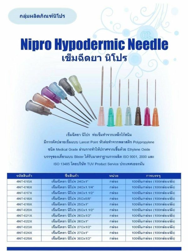 เข็มฉีดยา Nipro Hypodermic Needle 18G-30G แบบยกลัง คุณภาพสูง