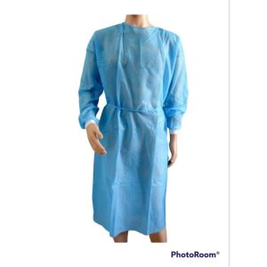 ชุด Isolation Gown สีฟ้า กันน้ำ 100% สำหรับคลินิกและงานดูแลผู้ป่วย