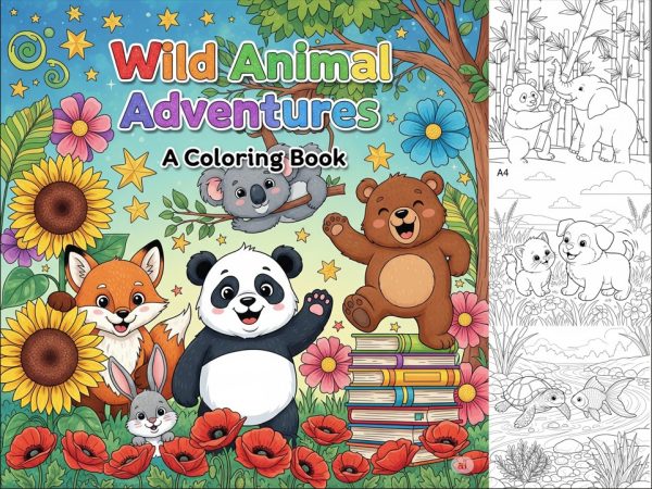 สมุดระบายสีสัตว์น่ารัก การผจญภัยของสัตว์ ไฟล์ PDF สำหรับเด็ก